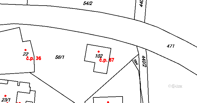 Řikovice 57, Morašice na parcele st. 102 v KÚ Řikovice u Litomyšle, Katastrální mapa