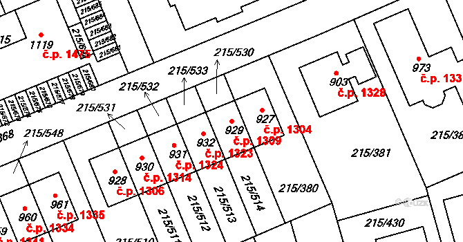 Rudná 1309 na parcele st. 929 v KÚ Hořelice, Katastrální mapa