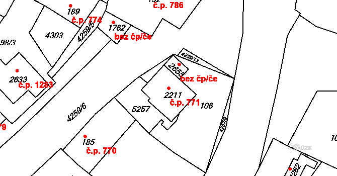 Moravské Budějovice 771 na parcele st. 2211 v KÚ Moravské Budějovice, Katastrální mapa