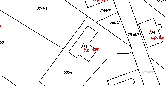 Vršovice 137 na parcele st. 203 v KÚ Vršovice u Opavy, Katastrální mapa