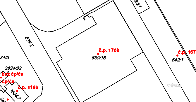 Chotěboř 1708 na parcele st. 539/16 v KÚ Chotěboř, Katastrální mapa