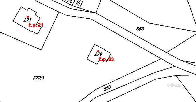 Loukov 63, Háje nad Jizerou na parcele st. 279 v KÚ Rybnice, Katastrální mapa