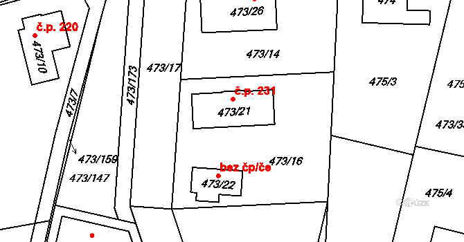 Čelkovice 231, Tábor na parcele st. 473/21 v KÚ Čelkovice, Katastrální mapa