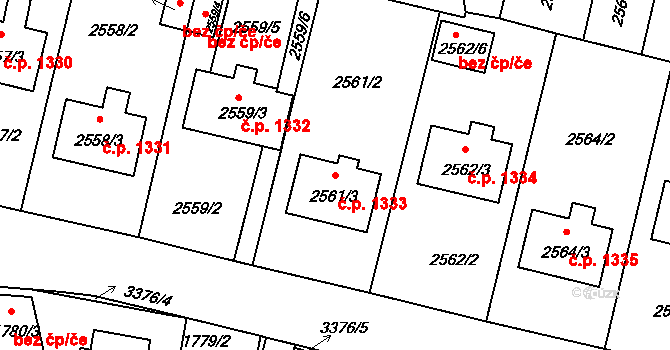 Benešov 1333 na parcele st. 2561/3 v KÚ Benešov u Prahy, Katastrální mapa