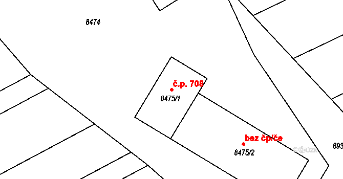 Šardice 708 na parcele st. 8475/1 v KÚ Šardice, Katastrální mapa