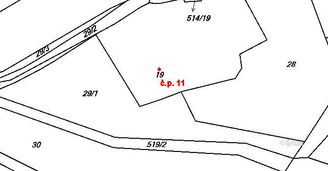 Jemnice 11, Strážek na parcele st. 19 v KÚ Jemnice u Moravce, Katastrální mapa