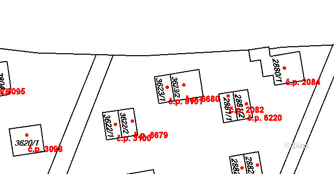 Zlín 3101 na parcele st. 3623/1 v KÚ Zlín, Katastrální mapa
