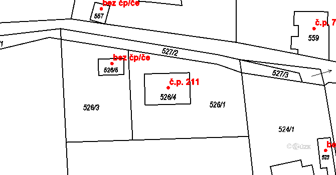 Dobroslavice 211 na parcele st. 526/4 v KÚ Dobroslavice, Katastrální mapa