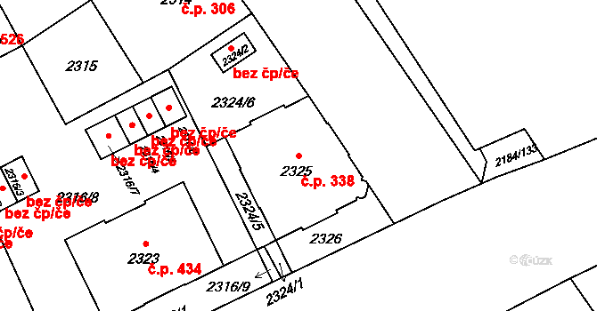 Předměstí 338, Opava na parcele st. 2325 v KÚ Opava-Předměstí, Katastrální mapa