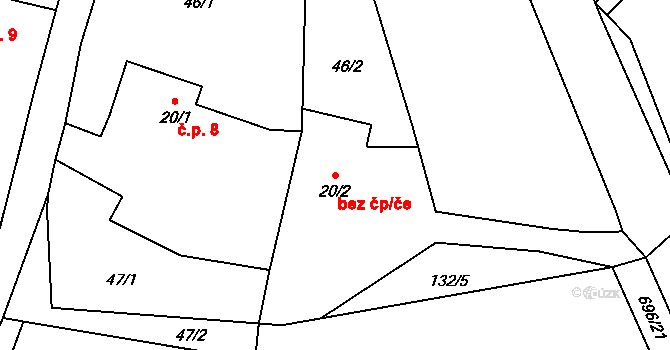 Dolní Černůtky 48, Jeřice na parcele st. 20/2 v KÚ Dolní Černůtky, Katastrální mapa