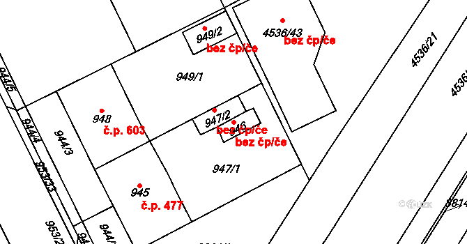 Hustopeče 47253070 na parcele st. 946 v KÚ Hustopeče u Brna, Katastrální mapa