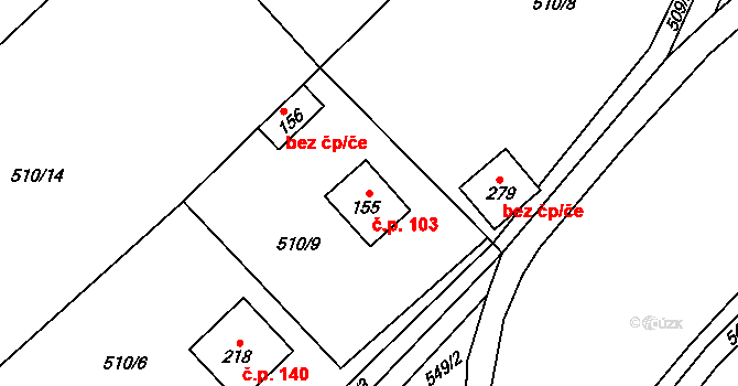 Jeníkov 103 na parcele st. 155 v KÚ Jeníkov u Hlinska, Katastrální mapa