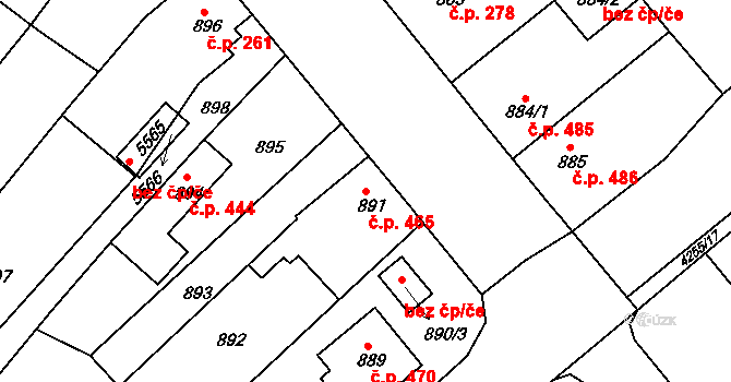 Litomyšlské Předměstí 465, Vysoké Mýto na parcele st. 891 v KÚ Vysoké Mýto, Katastrální mapa