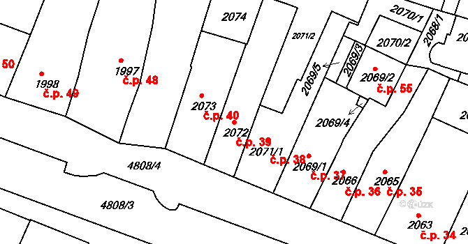 Pražské Předměstí 39, Vysoké Mýto na parcele st. 2072 v KÚ Vysoké Mýto, Katastrální mapa