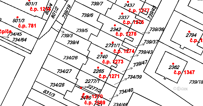 Neratovice 1273 na parcele st. 2740 v KÚ Neratovice, Katastrální mapa