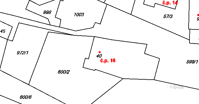 Ždánov 16 na parcele st. 40 v KÚ Ždánov, Katastrální mapa