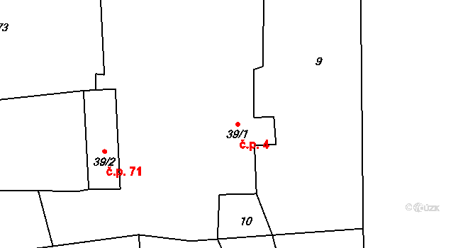 Hlohovice 4 na parcele st. 39/1 v KÚ Hlohovice, Katastrální mapa