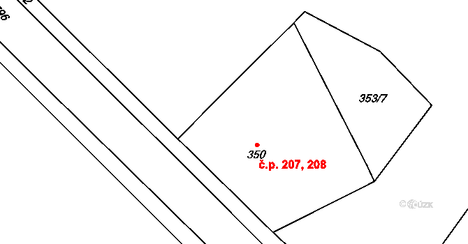 Josefov 207,208, Jaroměř na parcele st. 350 v KÚ Josefov u Jaroměře, Katastrální mapa