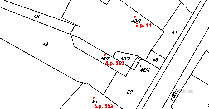 Jasenná 253 na parcele st. 46/3 v KÚ Jasenná, Katastrální mapa