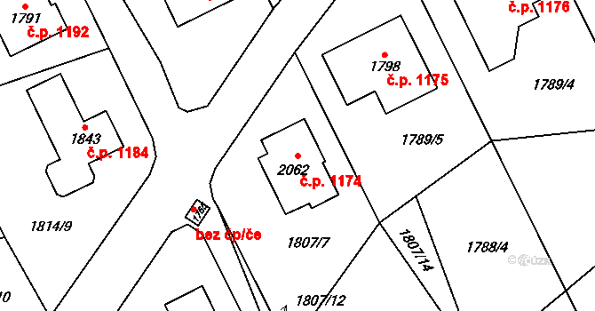 Polná 1174 na parcele st. 2062 v KÚ Polná, Katastrální mapa
