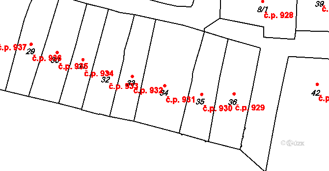 Mohelnice 931 na parcele st. 34 v KÚ Mohelnice, Katastrální mapa