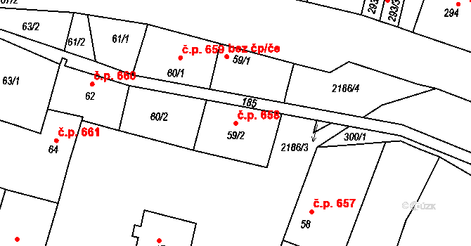 Březnice 658 na parcele st. 59/2 v KÚ Březnice, Katastrální mapa