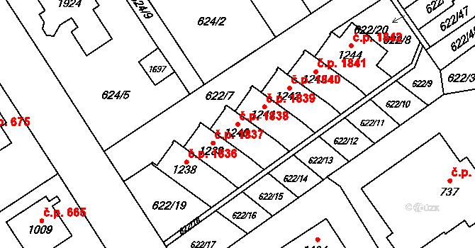 Nový Jičín 1838 na parcele st. 1240 v KÚ Nový Jičín-Horní Předměstí, Katastrální mapa