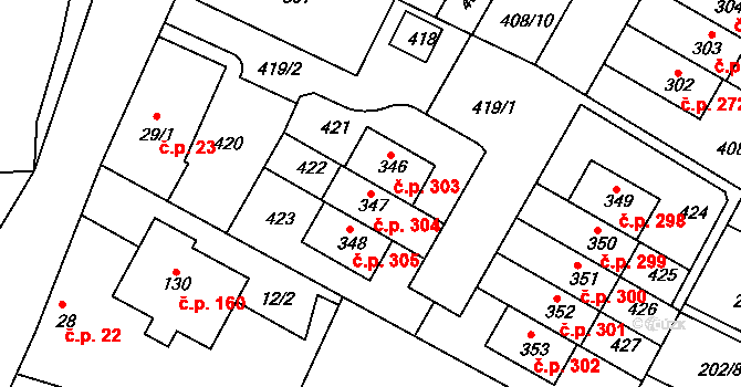 Zlonín 304 na parcele st. 347 v KÚ Zlonín, Katastrální mapa