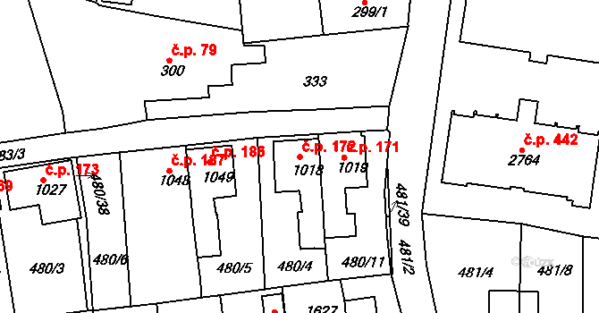 Horní Brána 172, Český Krumlov na parcele st. 1018 v KÚ Český Krumlov, Katastrální mapa