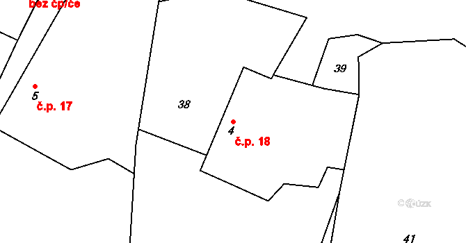 Útěchovice 18 na parcele st. 4 v KÚ Útěchovice u Hořepníku, Katastrální mapa