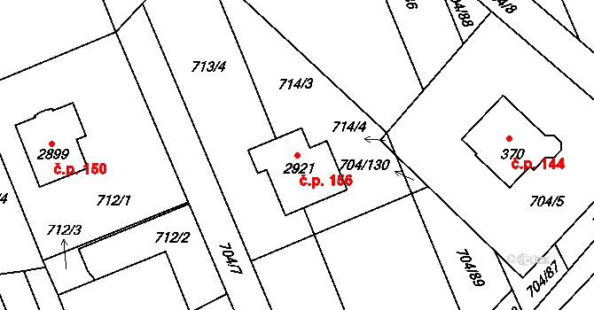 Horní Bělá 156 na parcele st. 2921 v KÚ Horní Bělá, Katastrální mapa