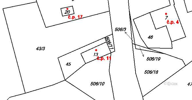 Šachotín 11, Šlapanov na parcele st. 13 v KÚ Šachotín, Katastrální mapa