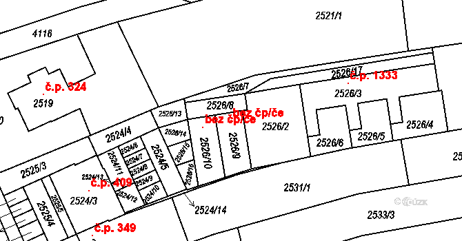 Brno 100749071 na parcele st. 2526/9 v KÚ Komín, Katastrální mapa