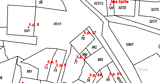 Honětice 17 na parcele st. 78 v KÚ Honětice, Katastrální mapa