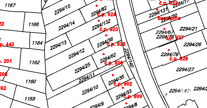 Koryčany 926 na parcele st. 2294/62 v KÚ Koryčany, Katastrální mapa
