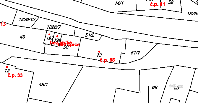 Kladky 68 na parcele st. 13 v KÚ Kladky, Katastrální mapa