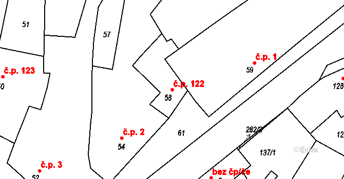 Seloutky 122 na parcele st. 58 v KÚ Seloutky, Katastrální mapa