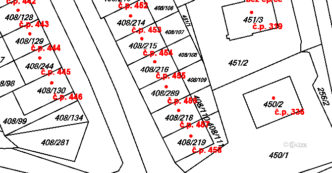 Dobšice 456 na parcele st. 408/289 v KÚ Dobšice u Znojma, Katastrální mapa