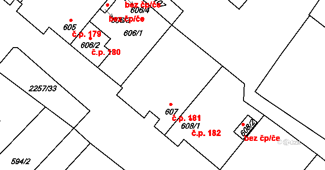 Litobratřice 181 na parcele st. 607 v KÚ Litobratřice, Katastrální mapa