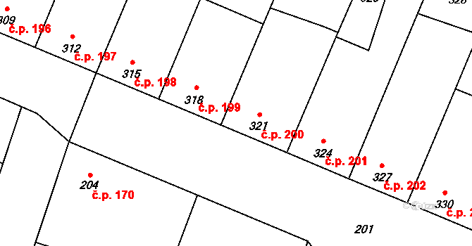 Šanov 200 na parcele st. 321 v KÚ Šanov nad Jevišovkou, Katastrální mapa