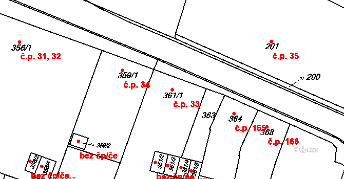 Moravský Krumlov 33 na parcele st. 361/1 v KÚ Moravský Krumlov, Katastrální mapa