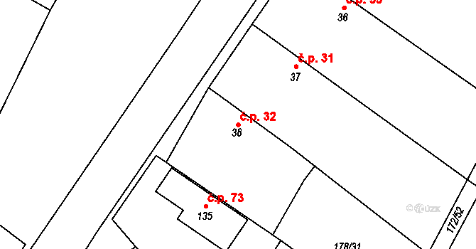 Rašovice 32, Budiměřice na parcele st. 38 v KÚ Rašovice u Nymburka, Katastrální mapa