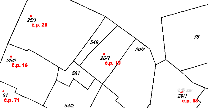 Chvalovice 19, Kovanice na parcele st. 26/1 v KÚ Chvalovice u Nymburka, Katastrální mapa