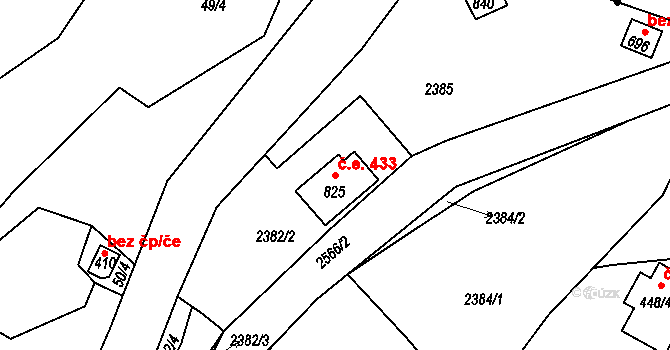 Antonínov 433, Josefův Důl na parcele st. 825 v KÚ Antonínov, Katastrální mapa