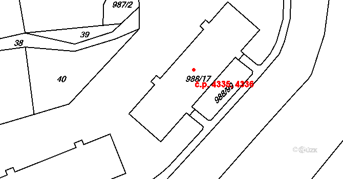 Rýnovice 4335,4336, Jablonec nad Nisou na parcele st. 988/17 v KÚ Rýnovice, Katastrální mapa