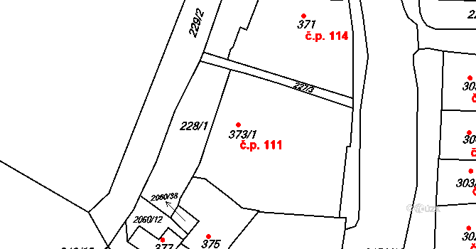 Brtnice 111 na parcele st. 373/1 v KÚ Brtnice, Katastrální mapa