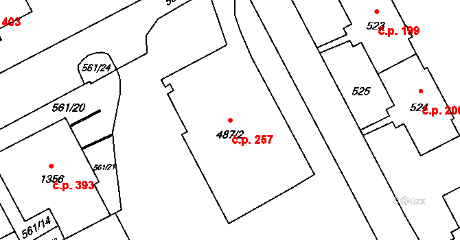 Dolní Líštná 257, Třinec na parcele st. 487/2 v KÚ Dolní Líštná, Katastrální mapa