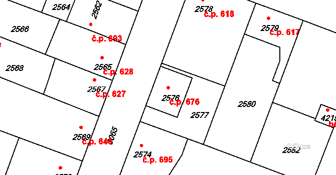 Čelákovice 676 na parcele st. 2576 v KÚ Čelákovice, Katastrální mapa