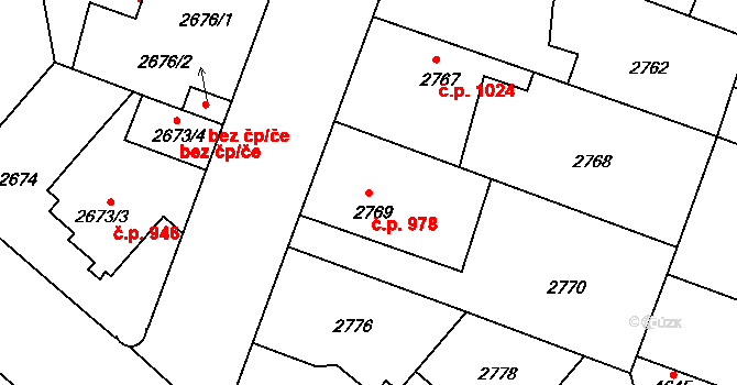Čelákovice 978 na parcele st. 2769 v KÚ Čelákovice, Katastrální mapa