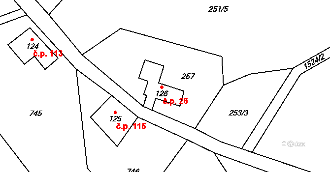 Vlčí Hora 26, Krásná Lípa na parcele st. 126 v KÚ Vlčí Hora, Katastrální mapa